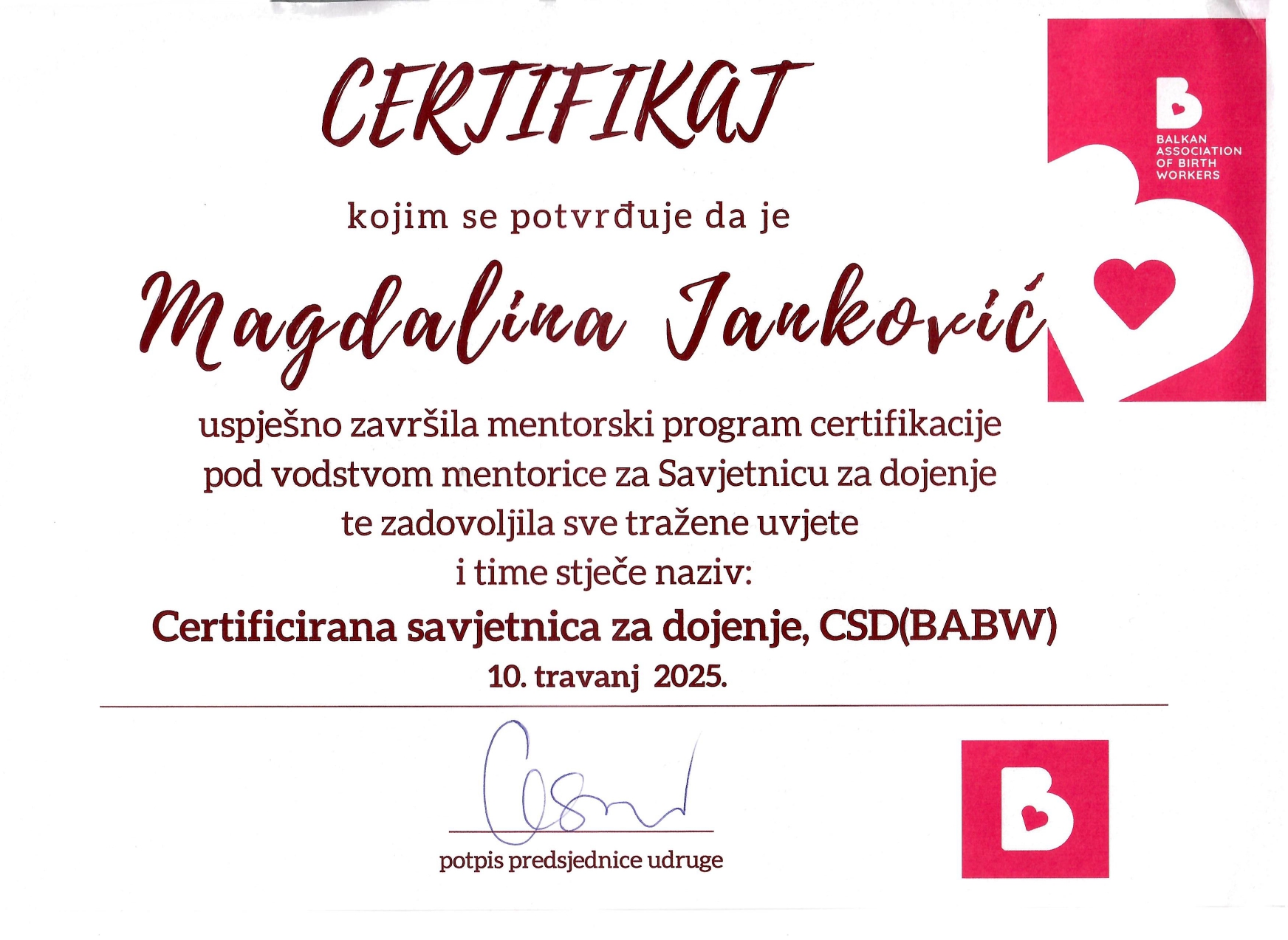 savjetnik za dojenje Magdalina Janković
